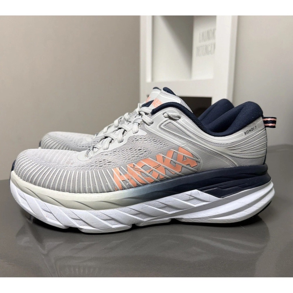 Hoka One One Bondi 7 Womens Size 9 Wide Lunar Rock Running Shoes EUC Excellent - Picture 4 of 7